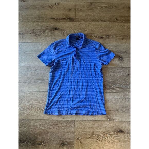 Hugo Boss Mens Blue Short Sleeve Striped Polo Shirt Size Large - Picture 1 of 4